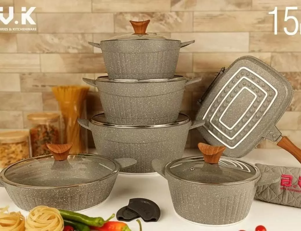 سرویس قابلمه 15 پارچه طوسی گرانیت vk713515-7 بوک BVK کد:019779 