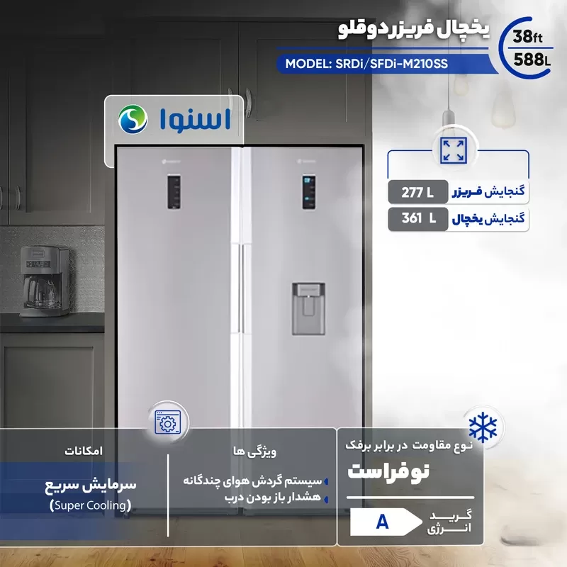 یخچال فریزر دوقلو 38فوت اسنوا مدل SRDi/SFDi-M210SS کد23686/23689